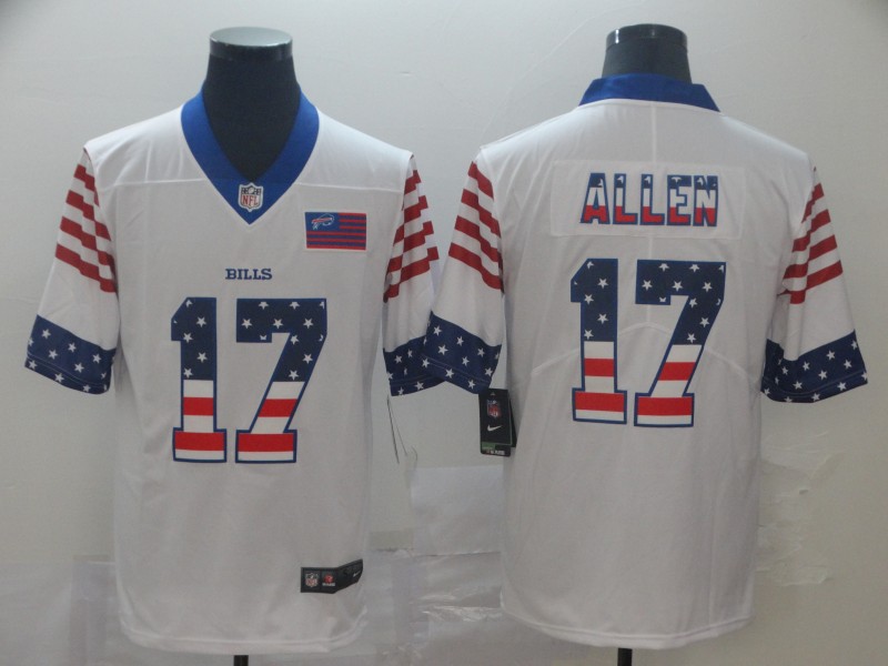 Men's Buffalo Bills #17 Josh Allen White Nike USA Flag Retro Football Stitched Jersey