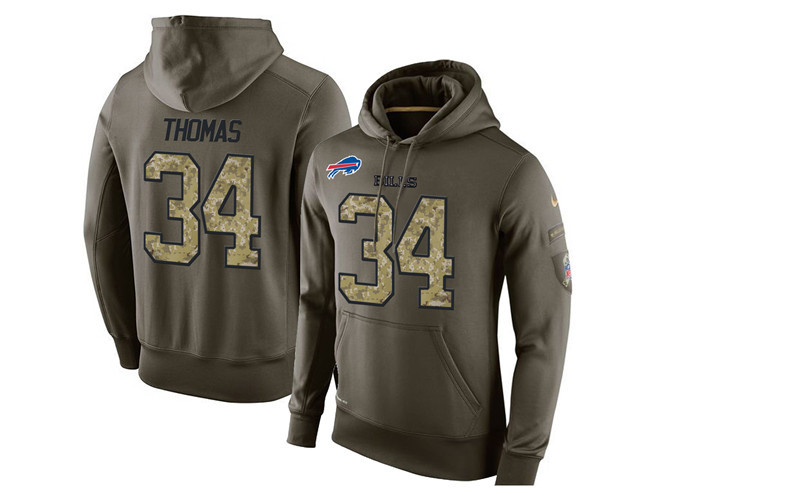 Men's Buffalo Bills #34 Thurman Thomas Nike Olive Salute To Service KO Performance Limited Hoodie