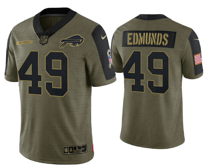Men's Buffalo Bills #49 Tremaine Edmunds 2021 Olive Salute To Service Limited Stitched Jersey