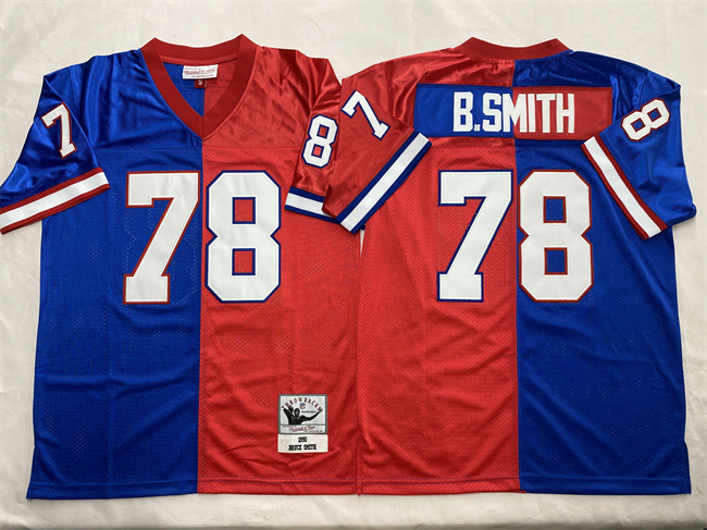 Men's Buffalo Bills #78 Bruce Smith Blue Red Splite Throwback Stitched Jersey