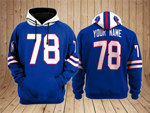 Men's Buffalo Bills ACTIVE PLAYER Custom Blue Performance Pullover Hoodie