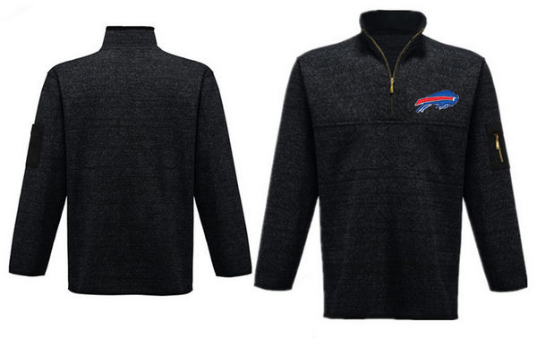Men's Buffalo Bills Antigua Charcoal Fortune Sweater Knit Microfleece Quarter-Zip Pullover Jacket - Anthracite