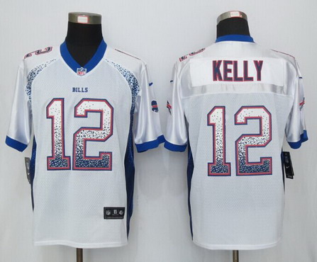 Men's Buffalo Bills Retired Player #12 Jim Kelly White Drift Fashion NFL Nike Elite Stitched Jersey
