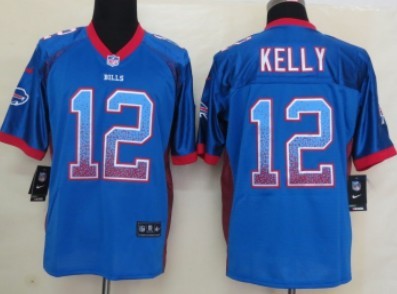 Men's Buffalo Bills Throwback Plyer #12 Jim Kelly Nike Drift Fashion Blue Elite Stitched Jersey