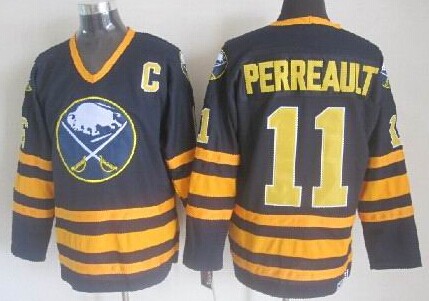 Men's Buffalo Sabres #11 Gilbert Perreault Dark Blue Throwback CCM Stitched Jersey