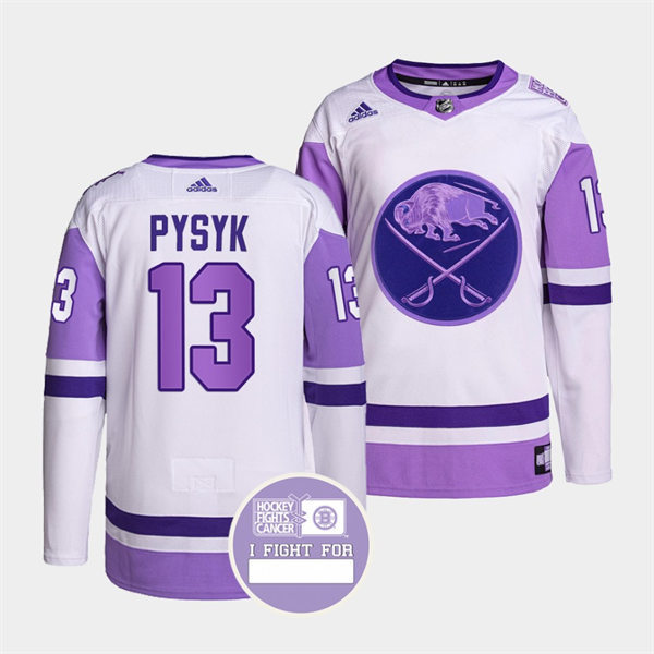 Men's Buffalo Sabres #13 Mark Pysyk 2021-22 White Purple Hockey Fights Cancer Stitched Jersey