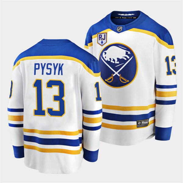 Men's Buffalo Sabres #13 Mark Pysyk Adidas White Royal Away Premier Player Stitched Jersey