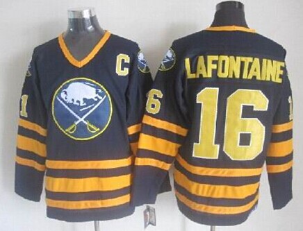 Men's Buffalo Sabres #16 Pat Lafontaine Dark Blue Throwback CCM Stitched Jersey