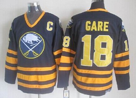 Men's Buffalo Sabres #18 Danny Gare Dark Blue Throwback CCM Stitched Jersey