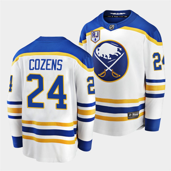 Men's Buffalo Sabres #24 Dylan Cozens Adidas White Royal Away Premier Player Stitched Jersey