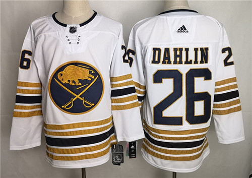 Men's Buffalo Sabres #26 Rasmus Dahlin White 50th Season Premier Player Stitched Jersey
