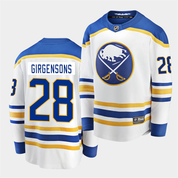 Men's Buffalo Sabres #28 Zemgus Girgensons Adidas White Royal Away Premier Player Stitched Jersey