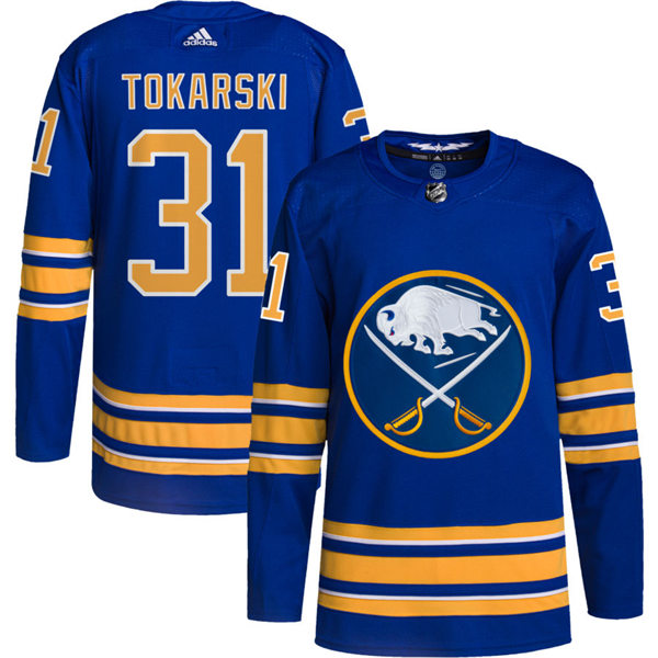 Men's Buffalo Sabres #31 Dustin Tokarski Adidas Royal Home Premier Stitched Jersey