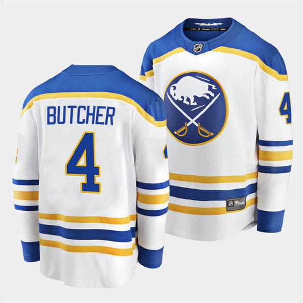 Men's Buffalo Sabres #4 Will Butcher Adidas White Royal Away Premier Player Stitched Jersey