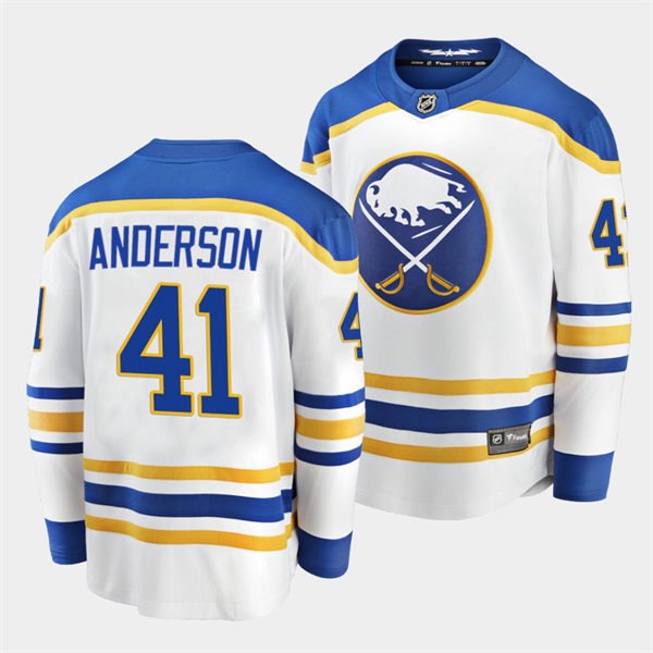 Men's Buffalo Sabres #41 Craig Anderson Adidas White Royal Away Premier Player Stitched Jersey