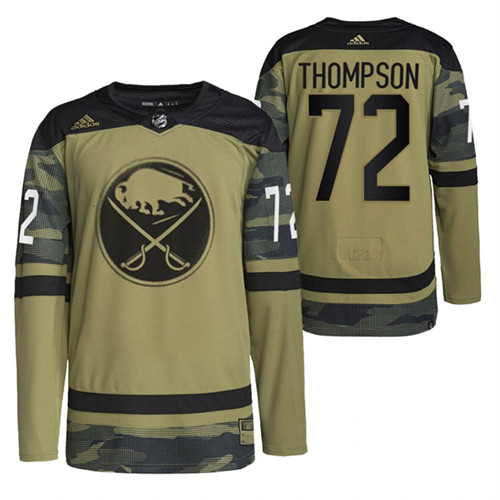 Men's Buffalo Sabres #72 Tage Thompson 2022 Camo Military Appreciation Night Stitched Jersey