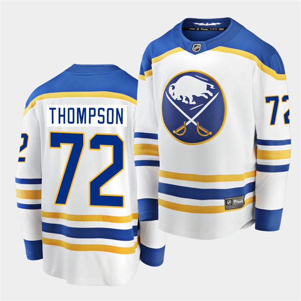Men's Buffalo Sabres #72 Tage Thompson Adidas White Royal Away Premier Player Stitched Jersey