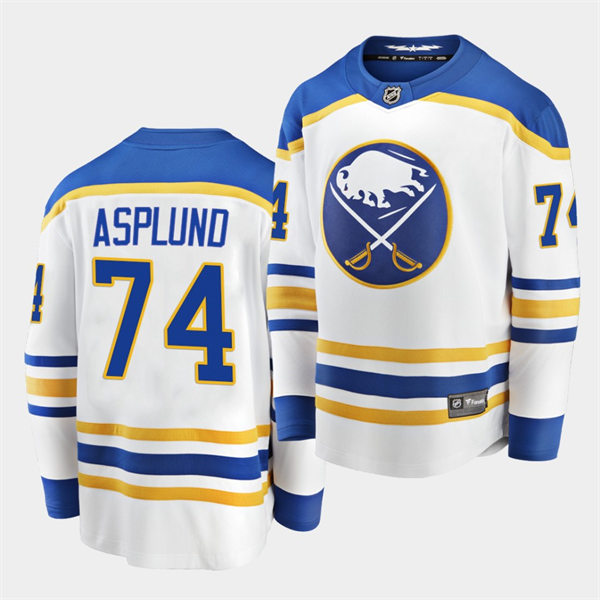 Men's Buffalo Sabres #74 Rasmus Asplund Adidas White Royal Away Premier Player Stitched Jersey