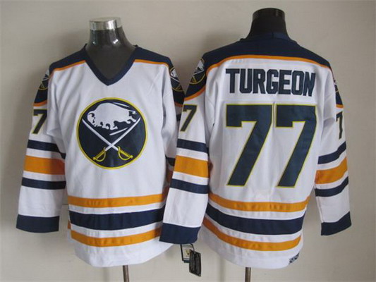 Men's Buffalo Sabres #77 Pierre Turgeon 1983-84 White CCM Vintage Throwback Stitched Jersey