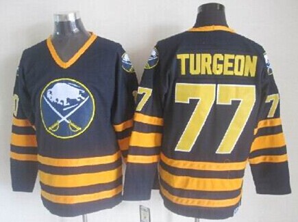 Men's Buffalo Sabres #77 Pierre Turgeon Dark Blue Throwback CCM Stitched Jersey