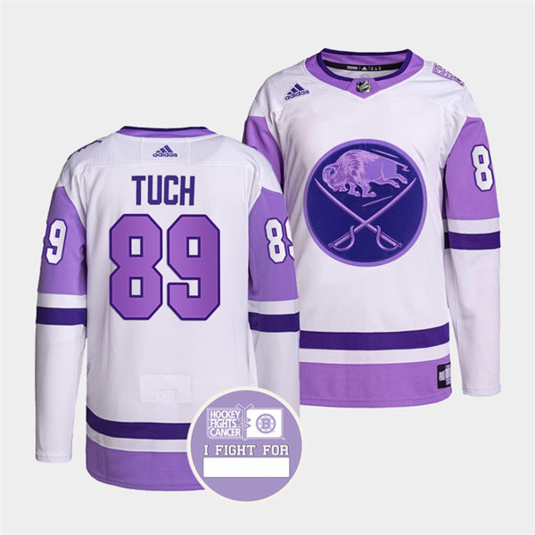 Men's Buffalo Sabres #89 Alex Tuch 2021-22 White Purple Hockey Fights Cancer Stitched Jersey