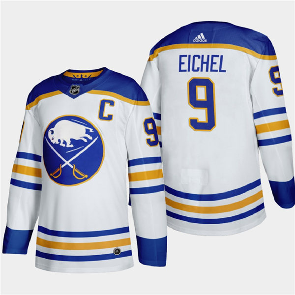 Men's Buffalo Sabres #9 Jack Eiche Adidas White Away Premier Royal Stitched Jersey