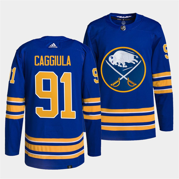 Men's Buffalo Sabres #91 Drake Caggiula Adidas Royal Home Premier Stitched Jersey