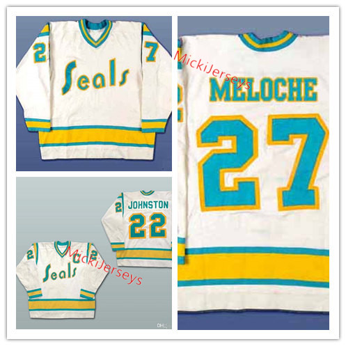 Men's CALIFORNIA GOLDEN SEALS Custom Cream 1970's CCM Throwback Vintage Hockey Jersey Stitched