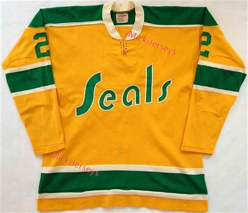Men's CALIFORNIA GOLDEN SEALS Custom Yellow 1970's CCM Throwback Vintage Hockey Jersey Stitched