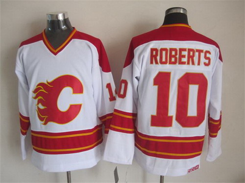 Men's Calgary Flames #10 Gary Roberts 1989 White CCM Vintage Throwback Stitched Jersey