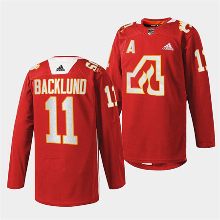 Men's Calgary Flames #11 Mikael Backlund Adidas Red Honor the Atlanta Flames 2022 50th Stitched