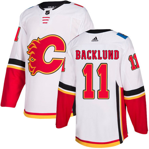 Men's Calgary Flames #11 Mikael Backlund Adidas White Away Stitched