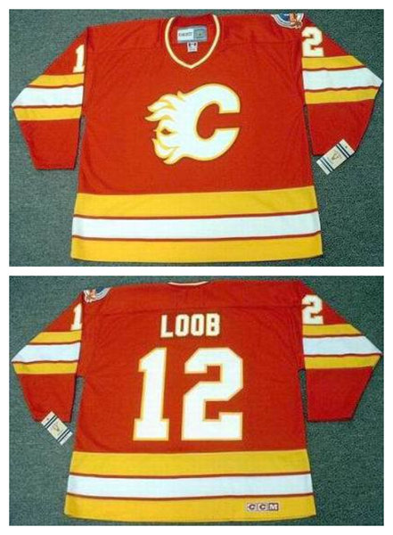 Men's Calgary Flames #12 HAKAN LOOB 1989 CCM Vintage Throwback Away NHL Hockey Stitched Jersey