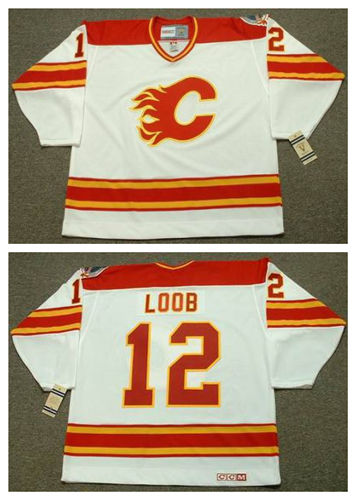 Men's Calgary Flames #12 HAKAN LOOB 1989 CCM Vintage Throwback Home NHL Hockey Stitched Jersey