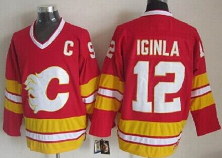 Men's Calgary Flames #12 Jarome Iginla 1989 Red CCM Vintage Throwback Stitched Jersey