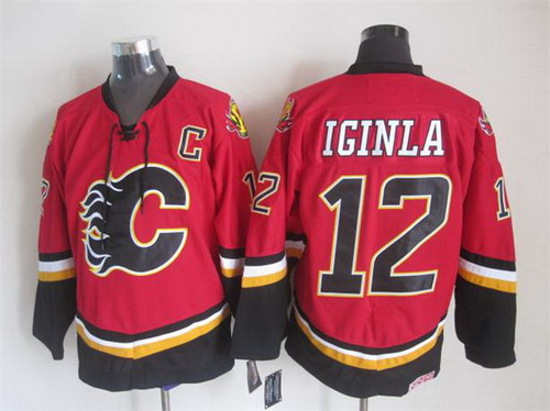 Men's Calgary Flames #12 Jarome Iginla 2003-04 Red CCM Vintage Throwback Stitched Jersey