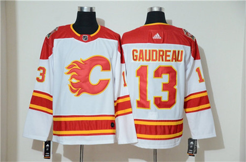 Men's Calgary Flames #13 Johnny Gaudreau 2019-20 White Heritage Classic Stitched Jersey