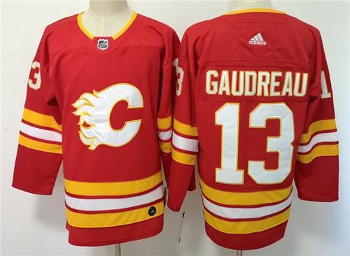 Men's Calgary Flames #13 Johnny Gaudreau Adidas Home Red Premier Hockey Stitched Jersey