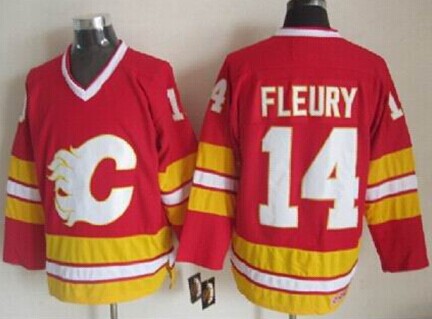 Men's Calgary Flames #14 Theoren Fleury 1989 Red CCM Vintage Throwback Stitched Jersey