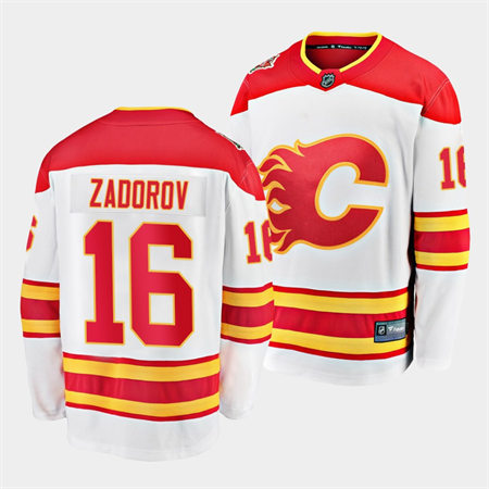 Men's Calgary Flames #16 Nikita Zadorov Adidas White Away Player Stitched Jersey
