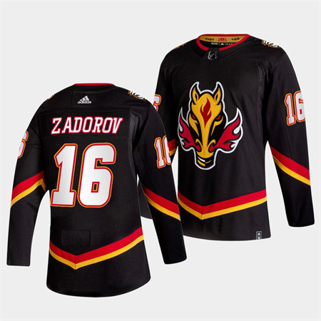 Men's Calgary Flames #16 Nikita Zadorov Black Adidas 2021 Reverse Retro Stitched Jersey