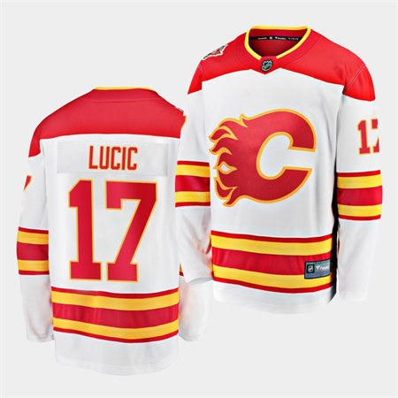 Men's Calgary Flames #17 Milan Lucic Adidas White Away Player Stitched Jersey