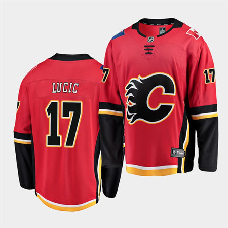 Men's Calgary Flames #17 Milan Lucic adidas Red Black Alternate Stitched Jersey
