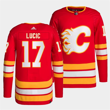 Men's Calgary Flames #17 Milan Lucic adidas Red Home Player Stitched Jersey