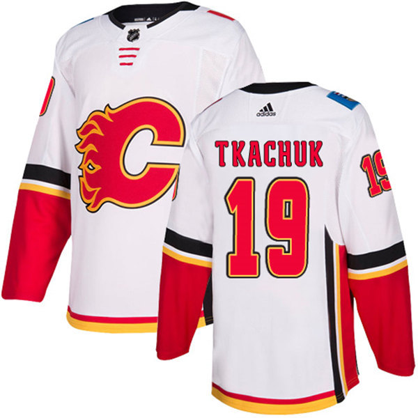 Men's Calgary Flames #19 Matthew Tkachuk Adidas White Away Stitched