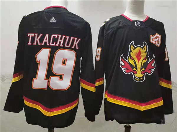 Men's Calgary Flames #19 Matthew Tkachuk Black Adidas 2021 Reverse Retro Stitched Jersey