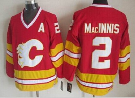 Men's Calgary Flames #2 Al MacInnis 1989 Red CCM Vintage Throwback Stitched Jersey