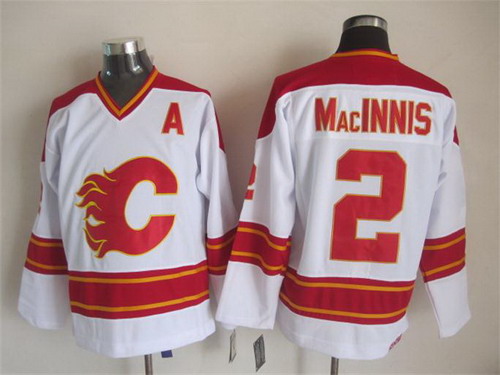 Men's Calgary Flames #2 Al MacInnis 1989 White CCM Vintage Throwback Stitched Jersey