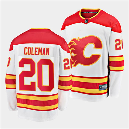 Men's Calgary Flames #20 Blake Coleman Adidas White Away Player Stitched Jersey