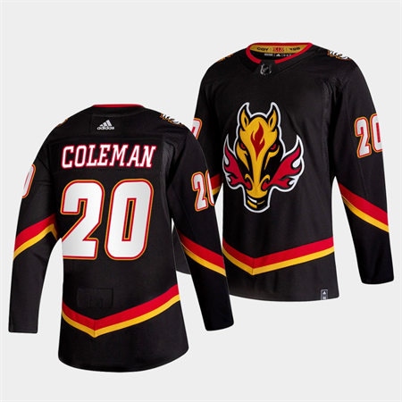 Men's Calgary Flames #20 Blake Coleman Black Adidas 2021 Reverse Retro Stitched Jersey
